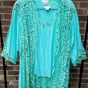 Womens 3pc Skirt, Tank Top and Jacket Teal Size 3X
